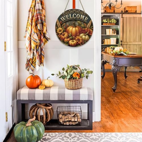 Fall Welcome Door Sign with Rustic Pumpkin Design