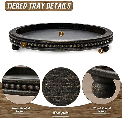 KULEDM Black Round Wooden Tray Decor for Coffee Table