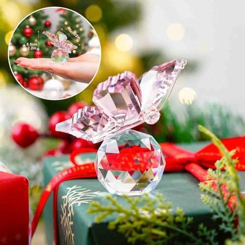 HD Pink Crystal Flying Butterfly Figurine