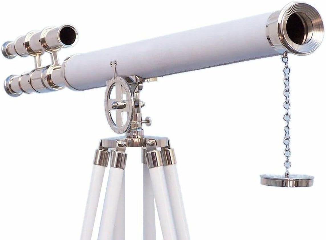 64 Inches Floor Standing Chrome Astro Telescope with White Leather Accents