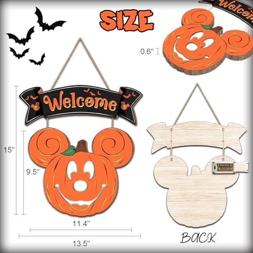 Halloween Mouse Pumpkin Lantern Door Sign with Light
