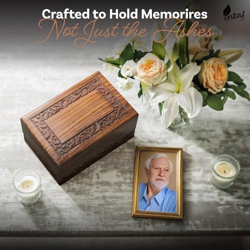 INTAJ Handcarved Rosewood Small Urn for Human Ashes