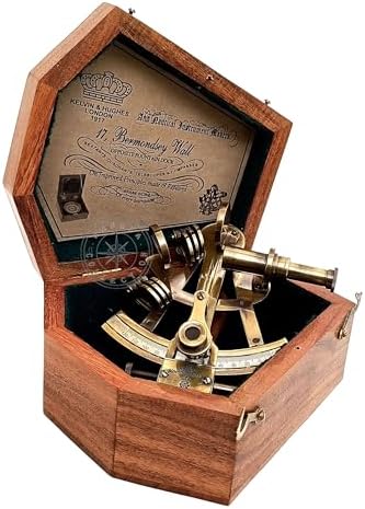 Brass Nautical Sextant with Wooden Box Vintage Gift