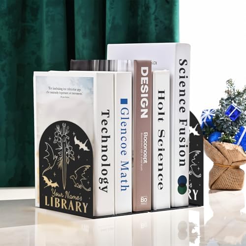 Personalized Dragon Book Ends 2 Pcs Custom Metal Bookends for Home Office