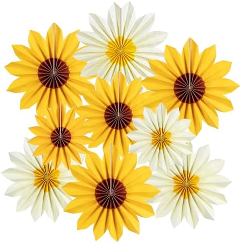 PAPER JAZZ Yellow Sunflower Folding Fans Decor Set