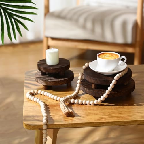 Geetery 4 Pcs Round Wooden Risers for Display
