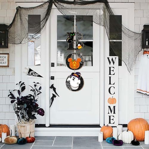 Halloween BOO Mouse Door Sign Decorations with Black Cat Pumpkin Ghost