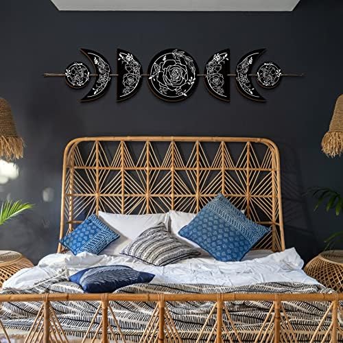 BBTO Boho Wall Art Moon Phases Decor Wooden Witchy Sign