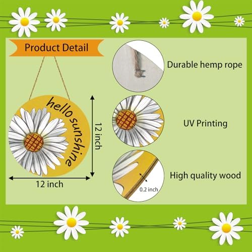 Summer Decor Daisy Front Door Wreath Hello Sunshine Wooden Sign Hanger