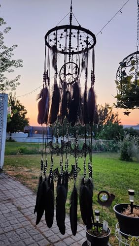 Gothic Black Dreamcatcher Mobile with Crystals and Bats