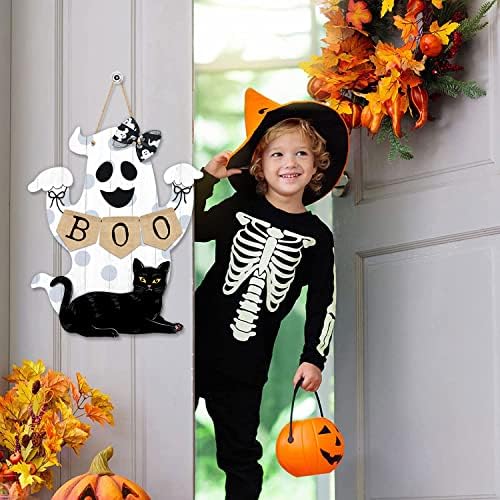 Halloween Boo Decorations Ghost Door Sign Wooden Wreath Outdoor Indoor