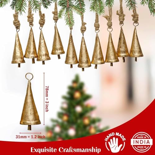 Christmas Bells Set of 6 Rustic Cow Bells with Jute Rope