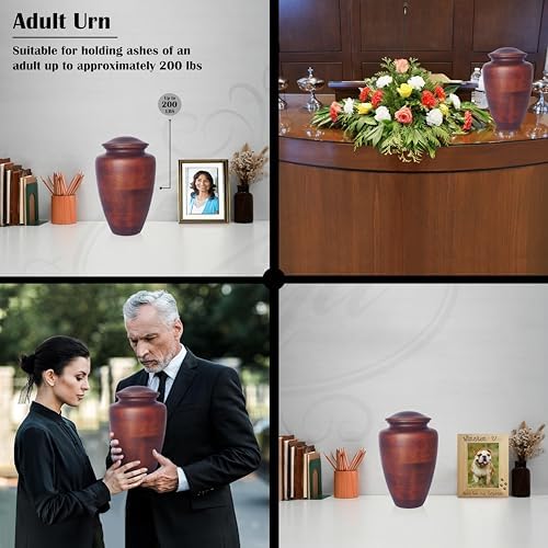 ZIYA Large Wooden Cremation Urn for Human Ashes - Rosewood Burial Urn with Velvet Bag