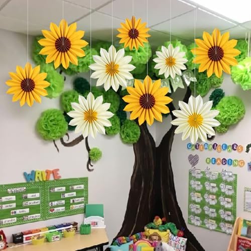 PAPER JAZZ Yellow Sunflower Folding Fans Decor Set