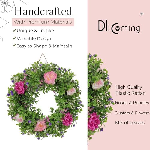 Summer Wreaths for Front Door - 18 Inch Artificial Greenery Wreath