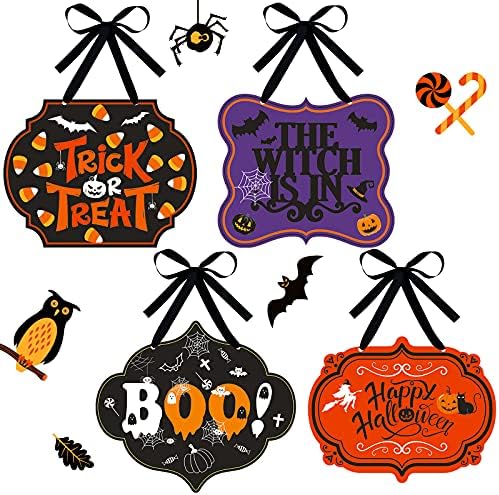 4 Pcs Halloween Felt Hanging Signs for Wreaths and Door Decorations