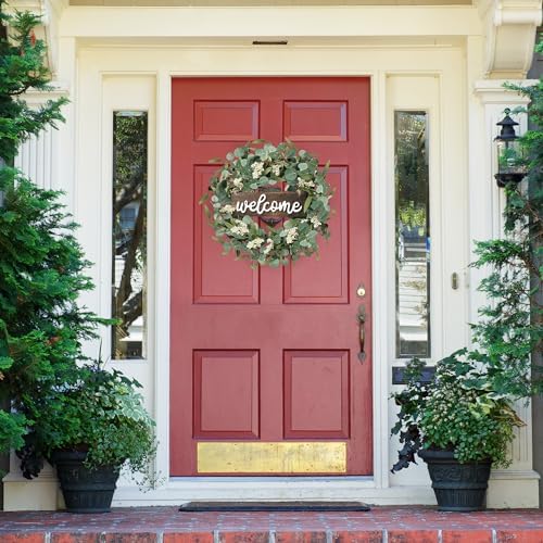 Sggvecsy Green Eucalyptus Wreath with Welcome Sign 20in Decor