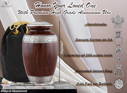 Cremation Urn for Human Ashes Large Adult Memorial Urn Brown