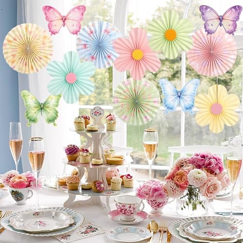 PATTEPOINT Pastel Butterfly Garden Paper Fan Decor Set
