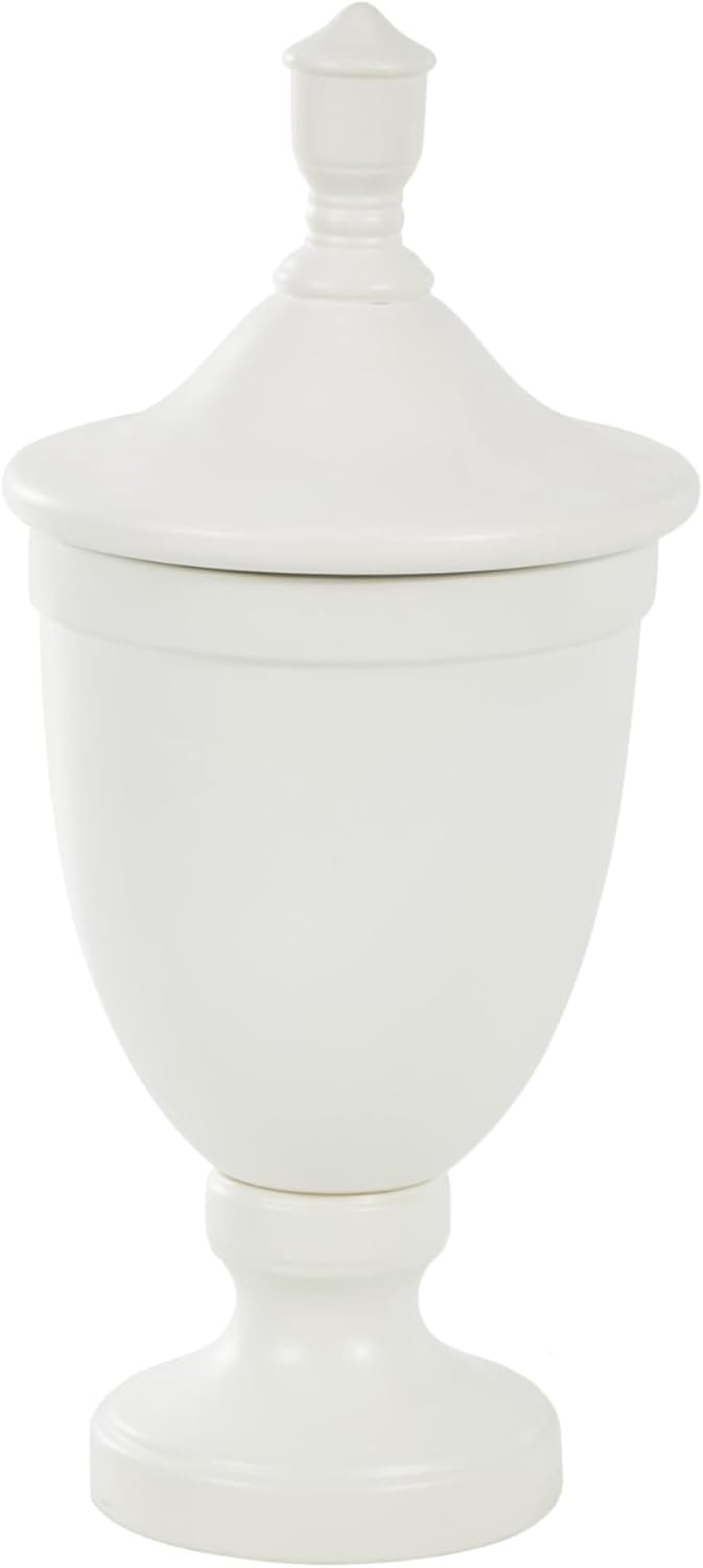 Deco 79 White Ceramic Fluted Urn Decorative Jar with Lid