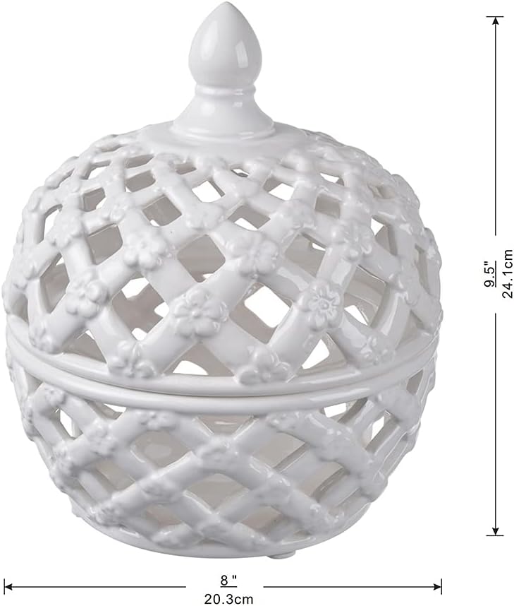 Ceramic Lidded Jar with Lattice Design 95 Inches High