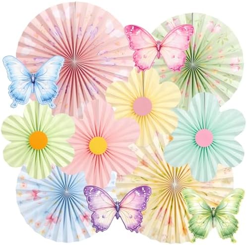 PATTEPOINT Pastel Butterfly Garden Paper Fan Decor Set