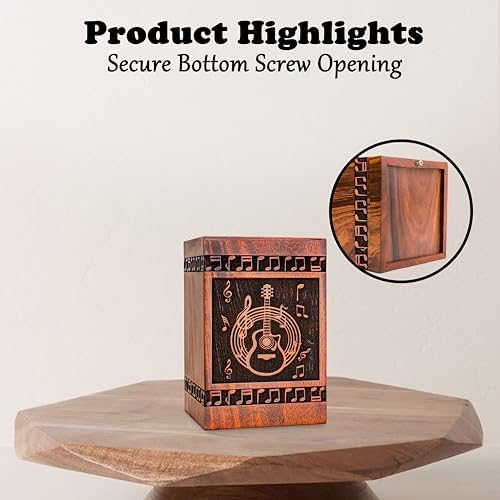Wooden Guitar Ash Urn - Cremation Keepsake Box Teak Material Elegant Design