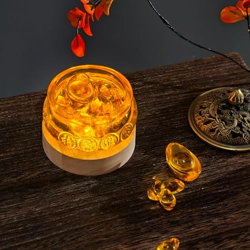 Golden Treasure Crystal Glass Bowl with LED Base and 321 Ingot Decor