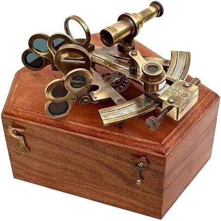 Brass Nautical Sextant with Wooden Box Vintage Gift