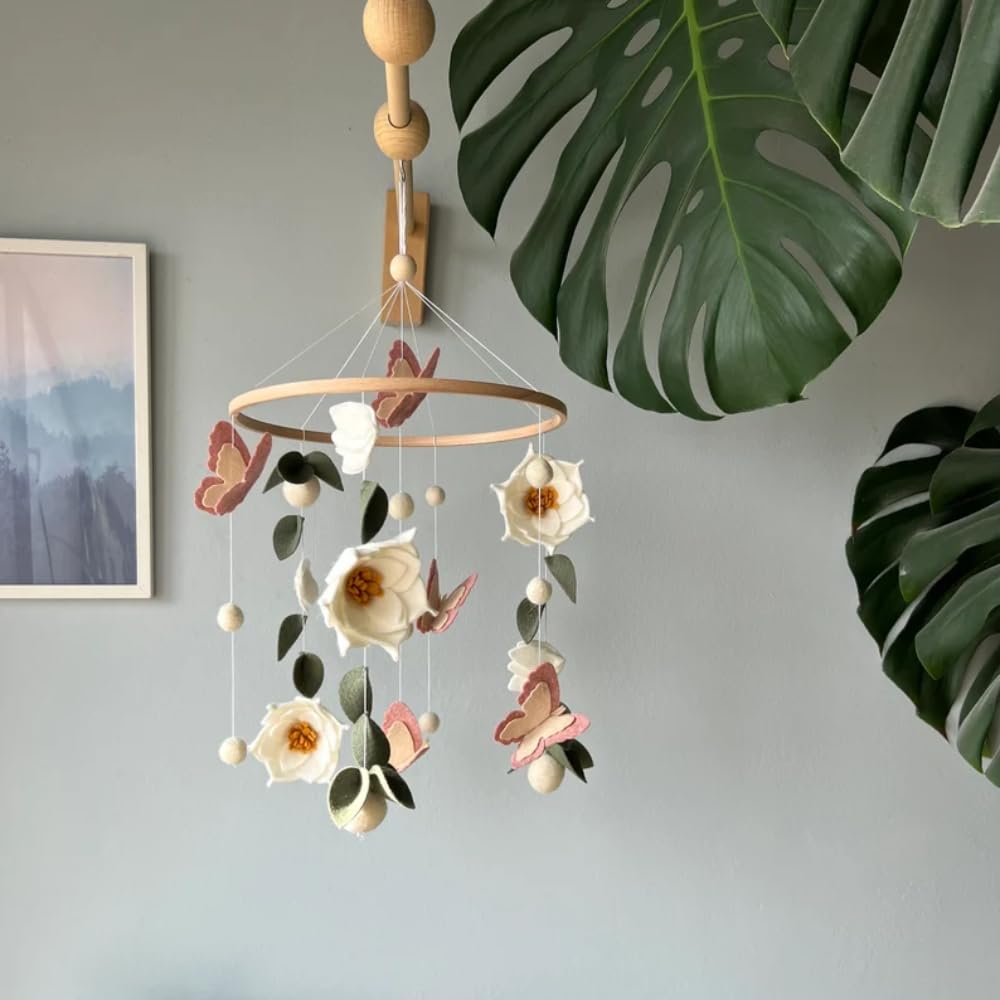 Whimsical Butterfly Mobile 74 Inch Green Floral Hanging Decor