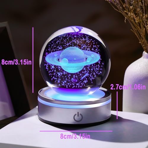 Crystal 3D Saturn Ball Figurine Decor with LED Light