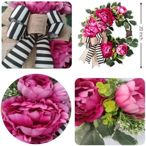 Hot Pink Peony Wreath for Front Door