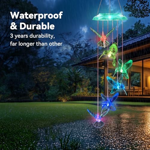 Diamond Cut Hummingbird Solar Wind Chime for Garden 28 Green Light