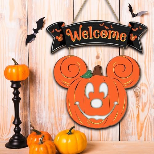 Halloween Mouse Pumpkin Lantern Door Sign with Light