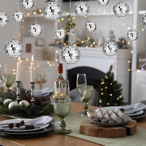 20 Pack Silver Mini Hanging Mirror Balls for 70s Birthday Party Decor