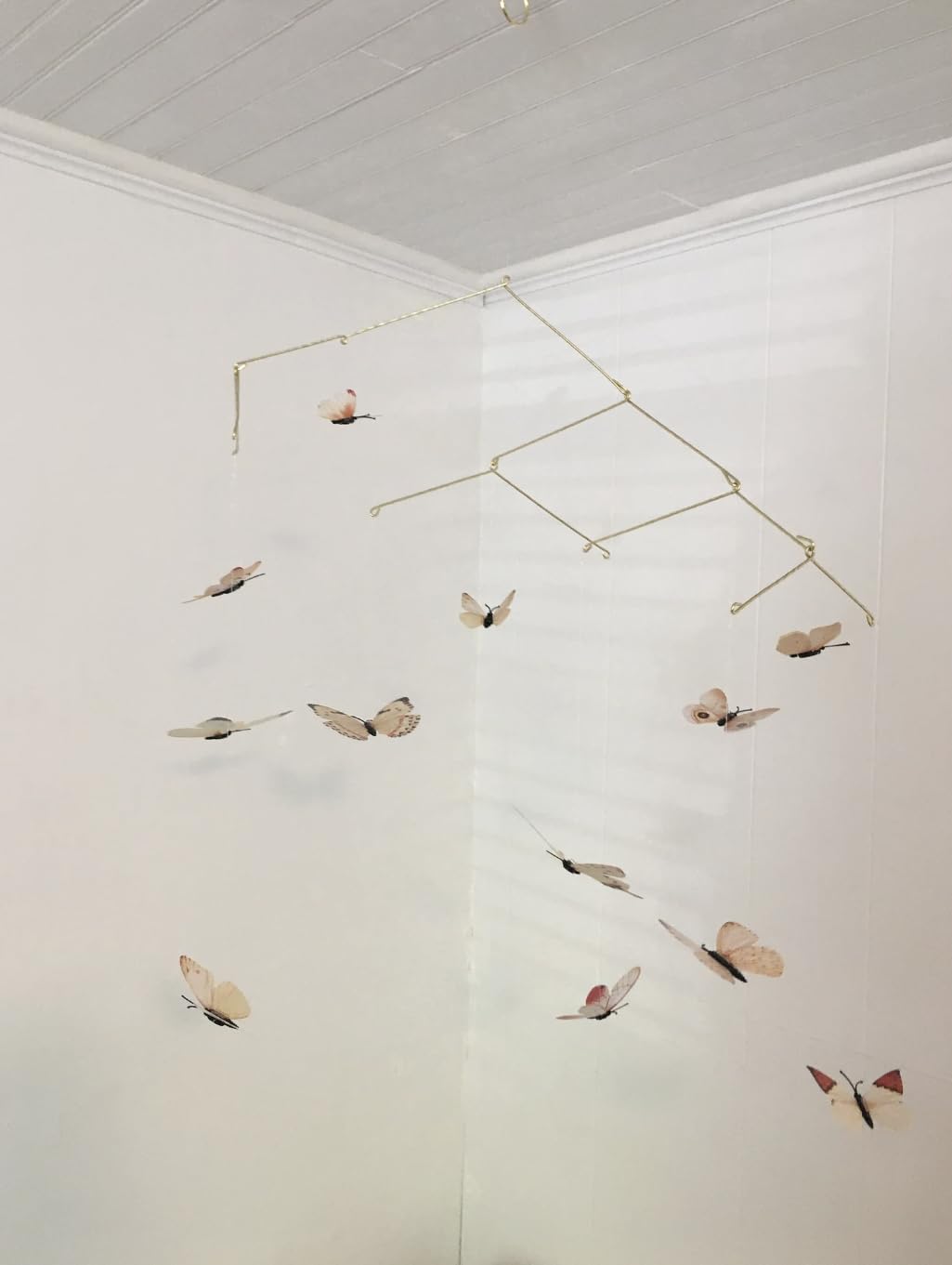 Butterfly Hanging Mobile for Room Decor 12 Floating Butterflies in Neutral Tones