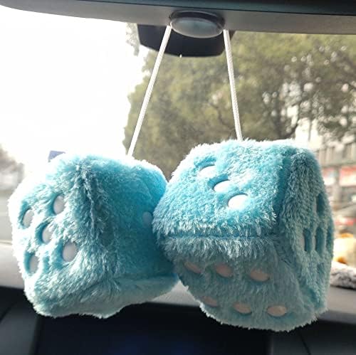 Pair 3 Inch Black with White Dots Mirror Fuzzy Dice