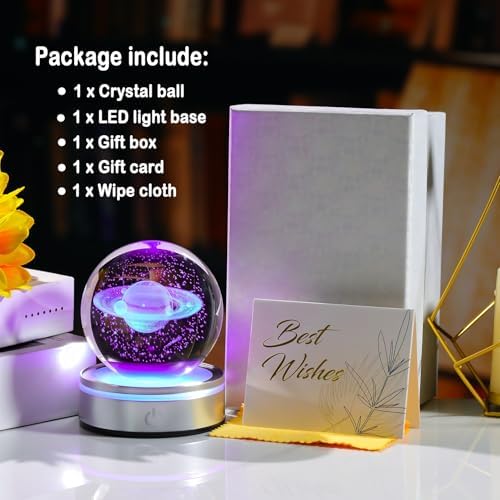 Crystal 3D Saturn Ball Figurine Decor with LED Light