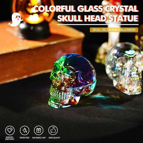 Crystal Skull Head Statues 3 Inch Multicolor Halloween Decor