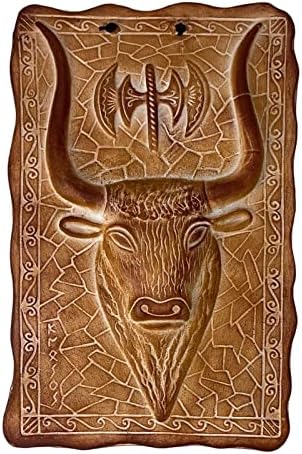 Bull Head Double Axe Minoan Symbol Ceramic Tile Wall Relief Decor