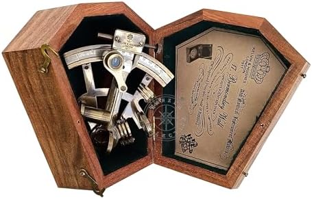 Brass Nautical Sextant with Wooden Box Vintage Gift
