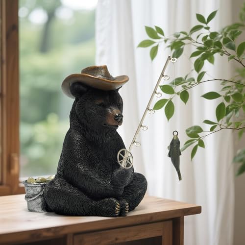 Hodao Black Bear Fishing Statue Home Decor