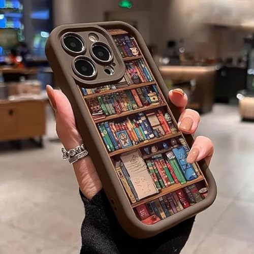 Cartoon Bookshelf TPU Phone Case for iPhone 16 15 14 13 Pro Max