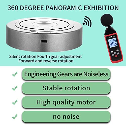 Rotating Display Stand with Colorful LED Lights - 4 Modes 8 Light Options - Electric Battery Operated - Silver