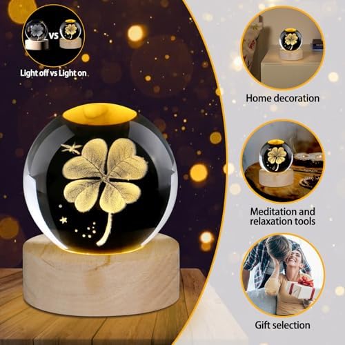 DUQGUHO Four Leaf Clover Crystal Ball Decorative Figurine