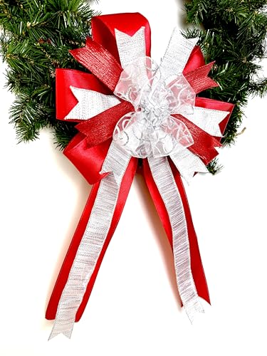 Red and Silver Wreath Bow for Christmas Tree