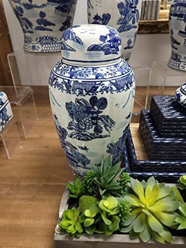 Galt International 16 Inch Blue and White Ceramic Ginger Jar