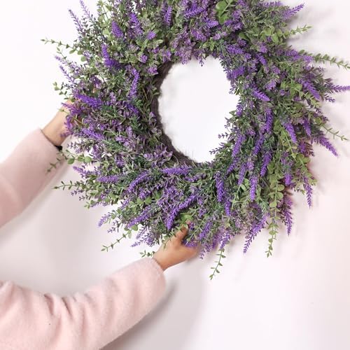 26 Inch Large Eucalyptus Lavender Wreath for Front Door