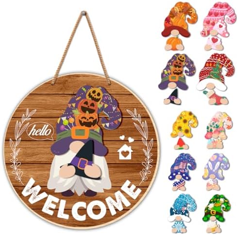 21 Pcs Interchangeable Wooden Gnome Door Decor for All Seasons