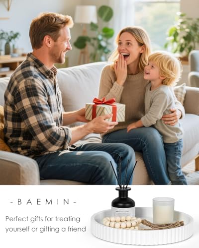Baemin Concrete Coffee Table Tray 11 Inch White Round Serving Tray